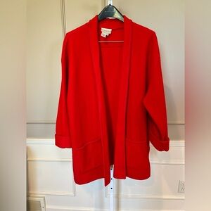 Coldwater Creek Med vintage 100% wool red cardigan open front sweater duster